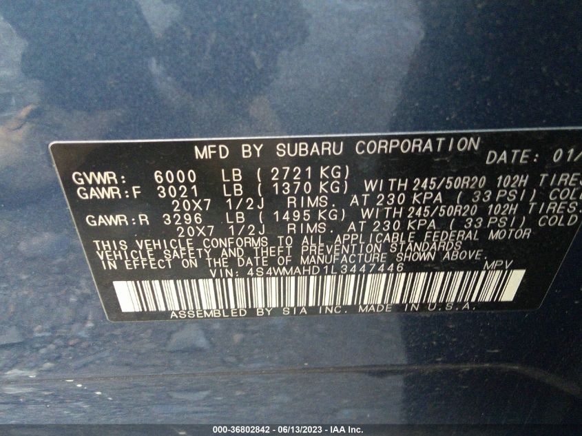 2020 SUBARU ASCENT PREMIUM - 4S4WMAHD1L3447446