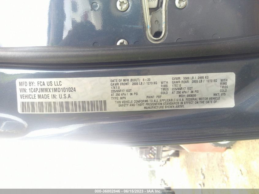 2021 JEEP CHEROKEE LATITUDE LUX - 1C4PJMMX1MD101024