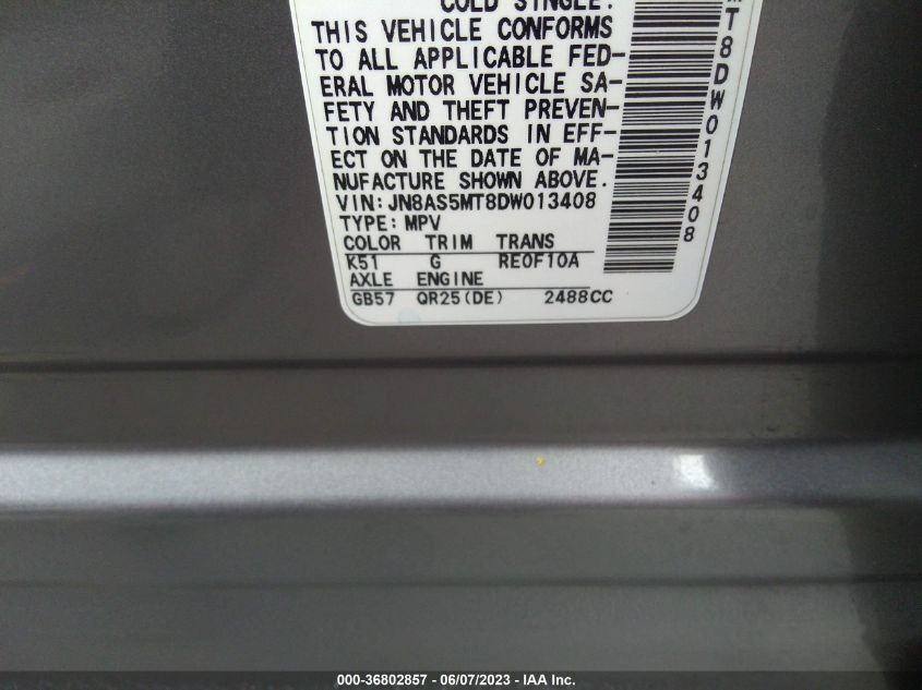 2013 NISSAN ROGUE S - JN8AS5MT8DW013408