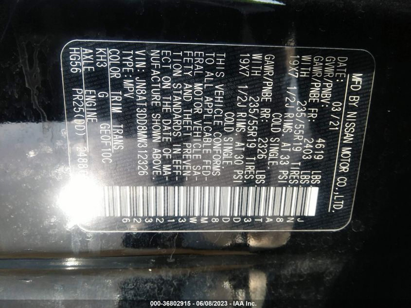 2021 NISSAN ROGUE PLATINUM - JN8AT3DD8MW312326