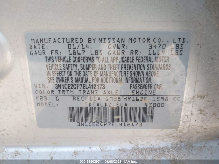 2014 NISSAN VERSA NOTE S/S PLUS/SV - 3N1CE2CP7EL412173