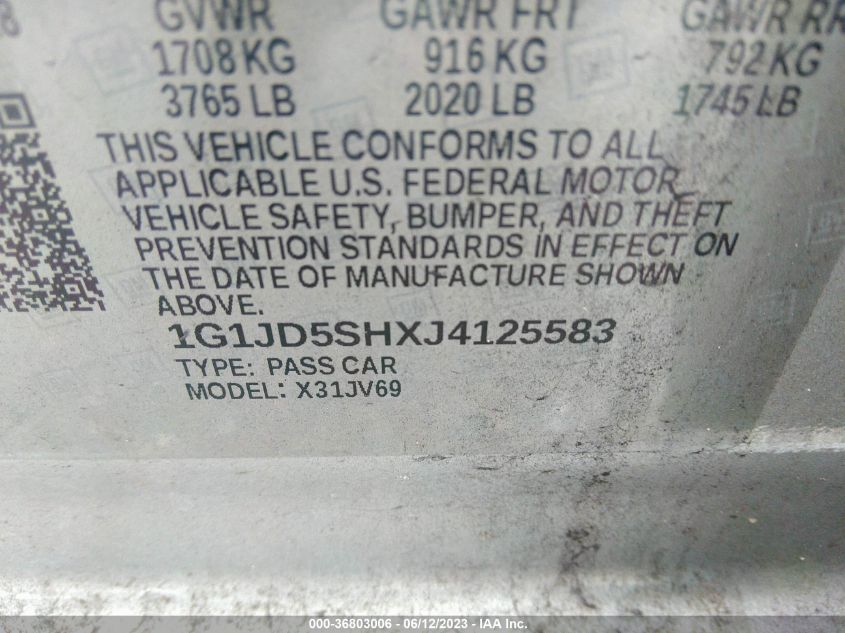 2018 CHEVROLET SONIC LT - 1G1JD5SHXJ4125583