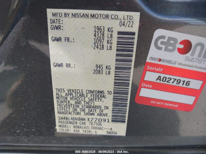 2022 NISSAN ALTIMA 2.5 SV - 1N4BL4DV8NN377091