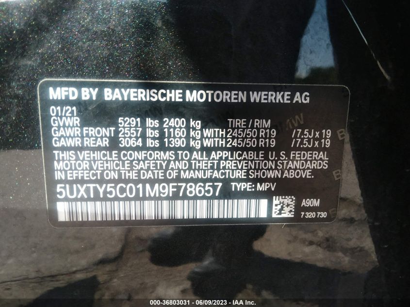 2021 BMW X3 XDRIVE30I - 5UXTY5C01M9F78657