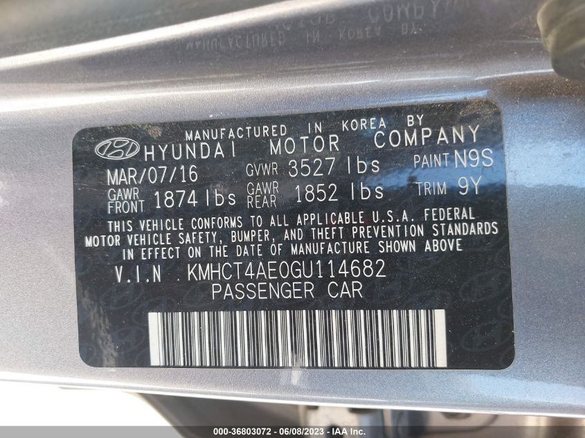 2016 HYUNDAI ACCENT SE - KMHCT4AE0GU114682