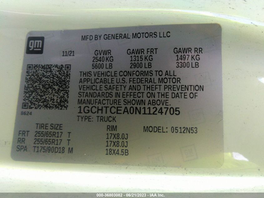 2022 CHEVROLET COLORADO 4WD LT - 1GCHTCEA0N1124705