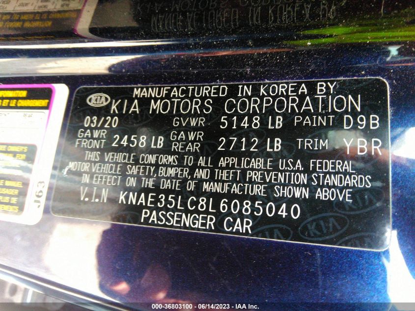 2020 KIA STINGER GT - KNAE35LC8L6085040