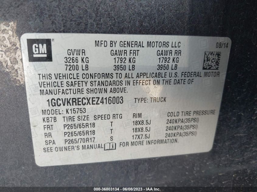 2014 CHEVROLET SILVERADO 1500 LT - 1GCVKRECXEZ416003