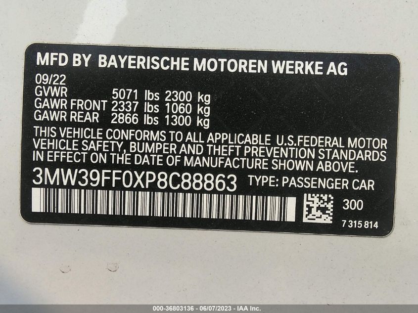 2023 BMW 3 SERIES 330E - 3MW39FF0XP8C88863