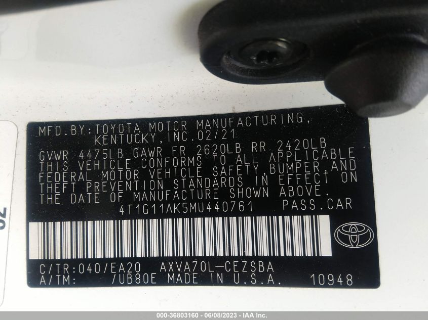 2021 TOYOTA CAMRY SE - 4T1G11AK5MU440761