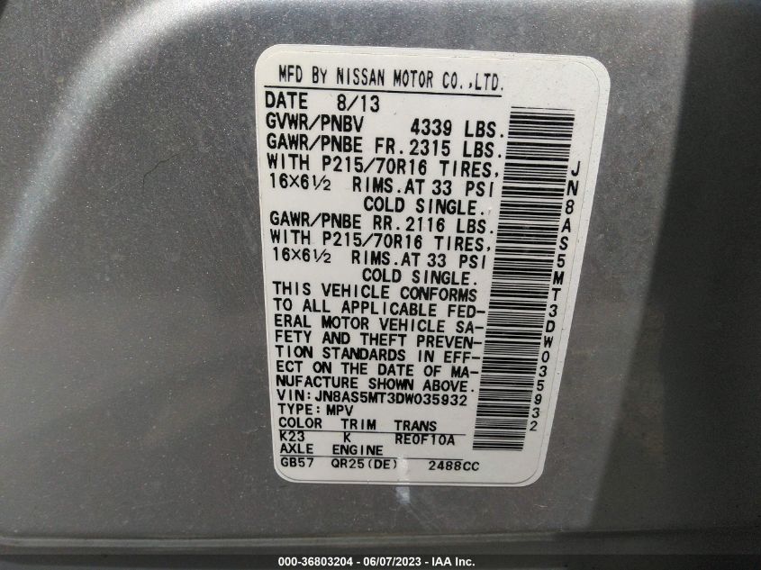 2013 NISSAN ROGUE S - JN8AS5MT3DW035932