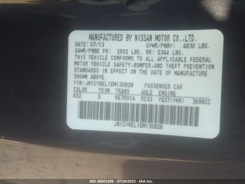 2014 INFINITI Q60 COUPE - JN1CV6EL1EM130828