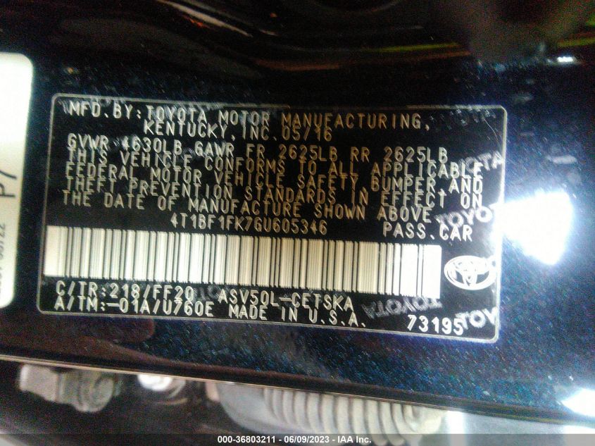 2016 TOYOTA CAMRY LE/XLE/SE/XSE - 4T1BF1FK7GU605346