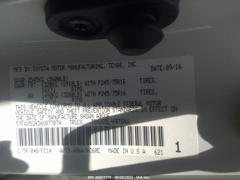 2017 TOYOTA TACOMA SR/SR5 - 5TFAX5GN3HX077074