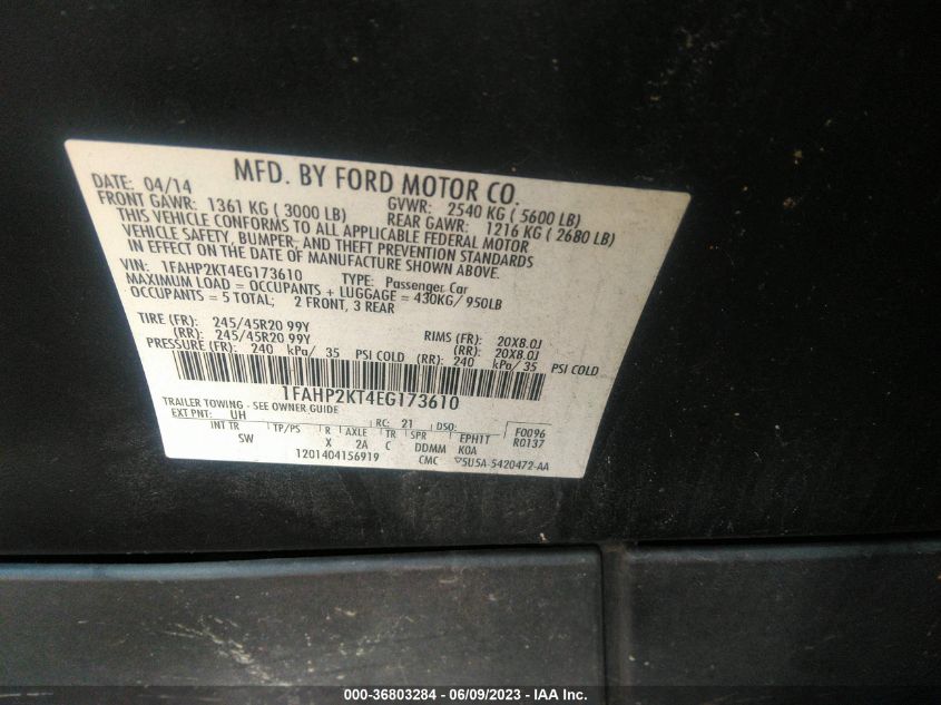 2014 FORD TAURUS SHO - 1FAHP2KT4EG173610