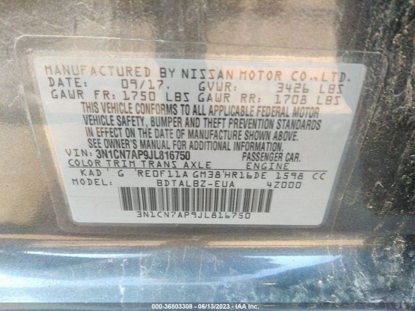 2018 NISSAN VERSA SEDAN SV - 3N1CN7AP9JL816750