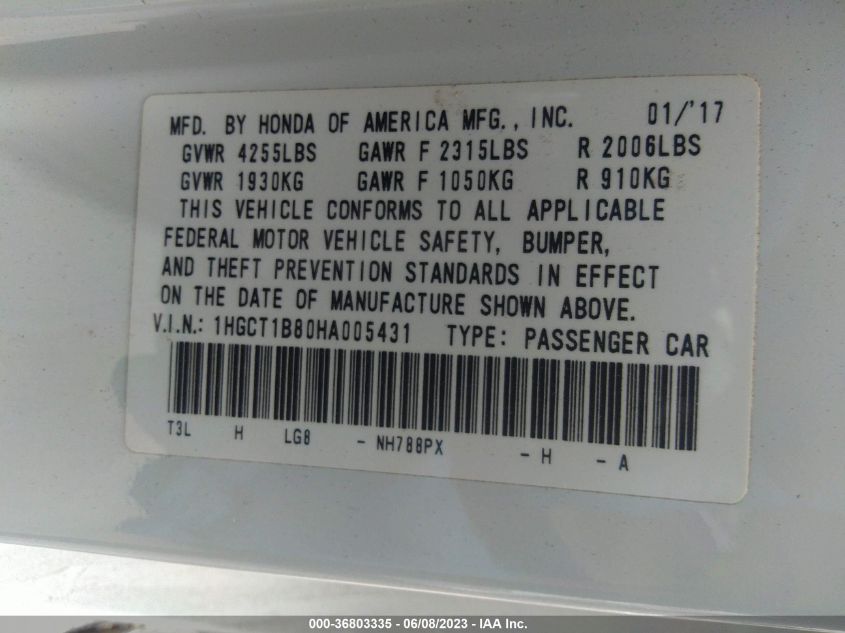 2017 HONDA ACCORD COUPE EX-L - 1HGCT1B80HA005431