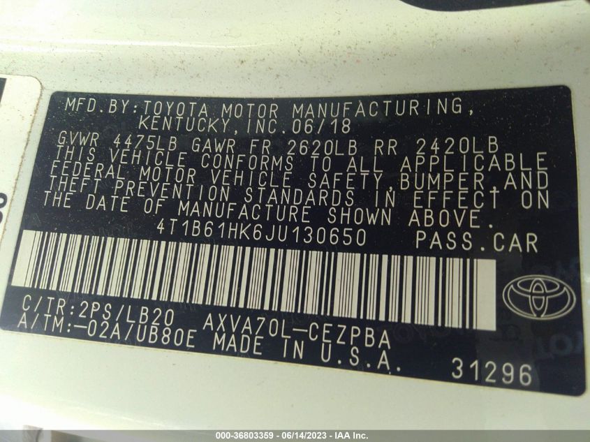 2018 TOYOTA CAMRY XSE - 4T1B61HK6JU130650