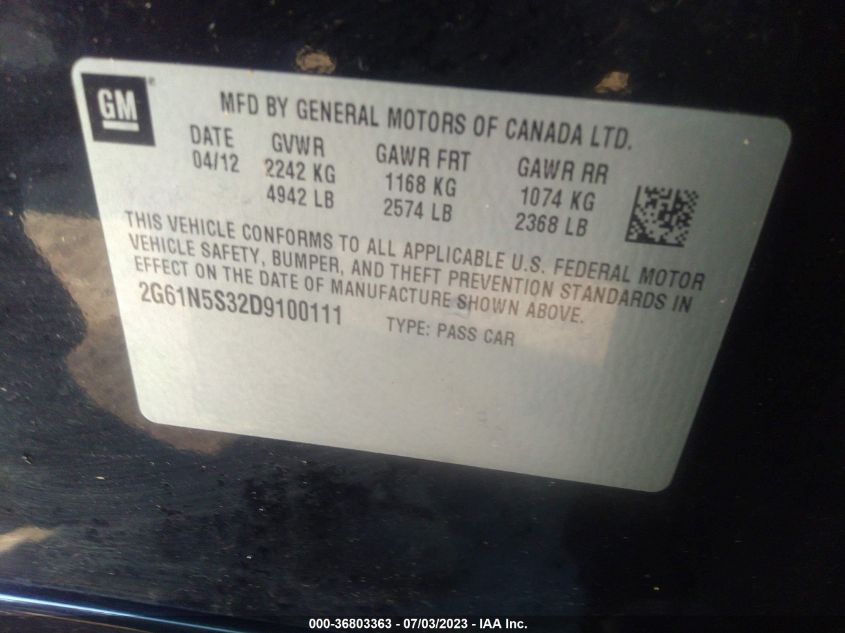 2013 CADILLAC XTS - 2G61N5S32D9100111
