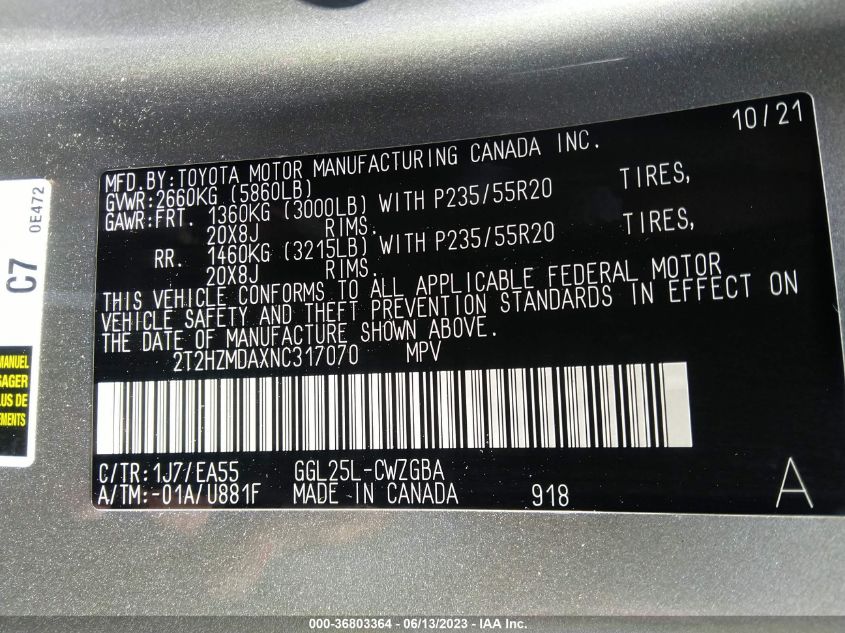 2022 LEXUS RX RX 350 - 2T2HZMDAXNC317070