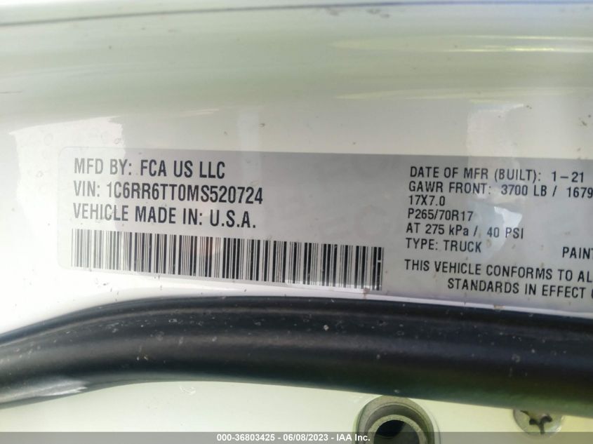2021 RAM 1500 CLASSIC SLT - 1C6RR6TT0MS520724