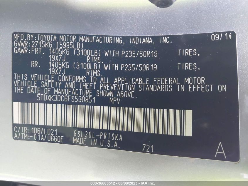 2015 TOYOTA SIENNA SE - 5TDXK3DC6FS530851