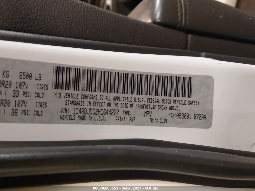 2017 DODGE DURANGO GT - 1C4RDJDG2HC644277