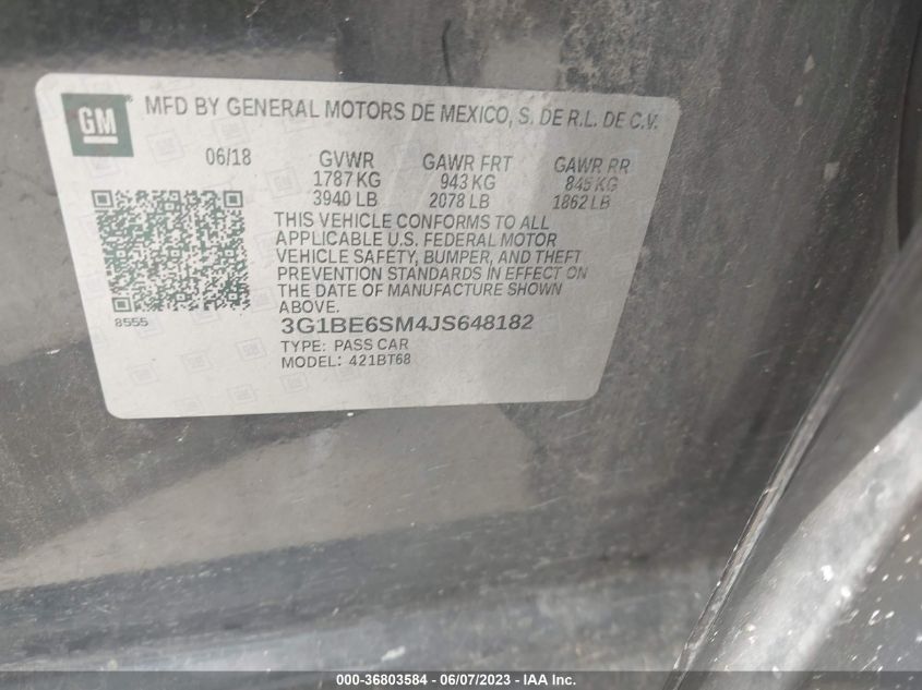 2018 CHEVROLET CRUZE LT - 3G1BE6SM4JS648182