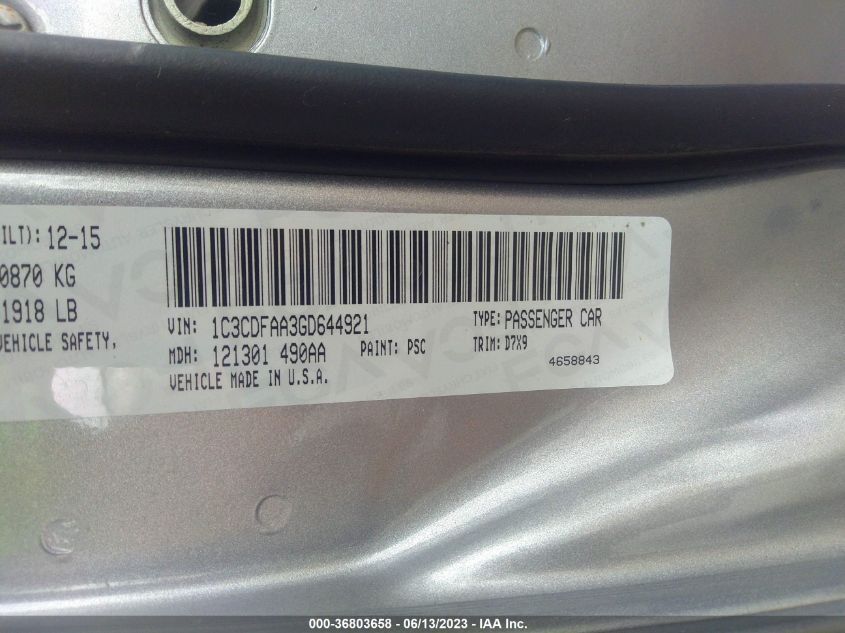 2016 DODGE DART SE - 1C3CDFAA3GD644921