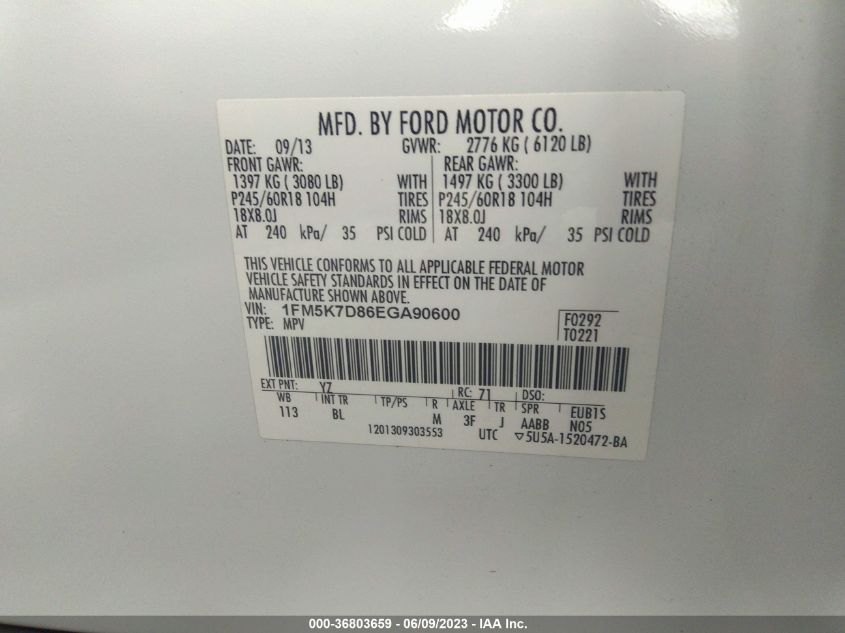 2014 FORD EXPLORER XLT - 1FM5K7D86EGA90600