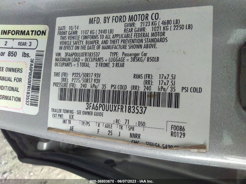 2015 FORD FUSION S HYBRID - 3FA6P0UUXFR183537