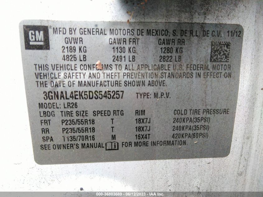 2013 CHEVROLET CAPTIVA SPORT FLEET LTZ - 3GNAL4EK5DS545257