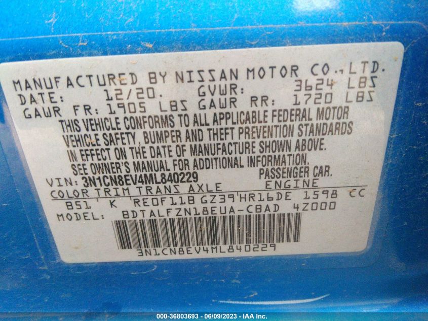 2021 NISSAN VERSA SV - 3N1CN8EV4ML840229