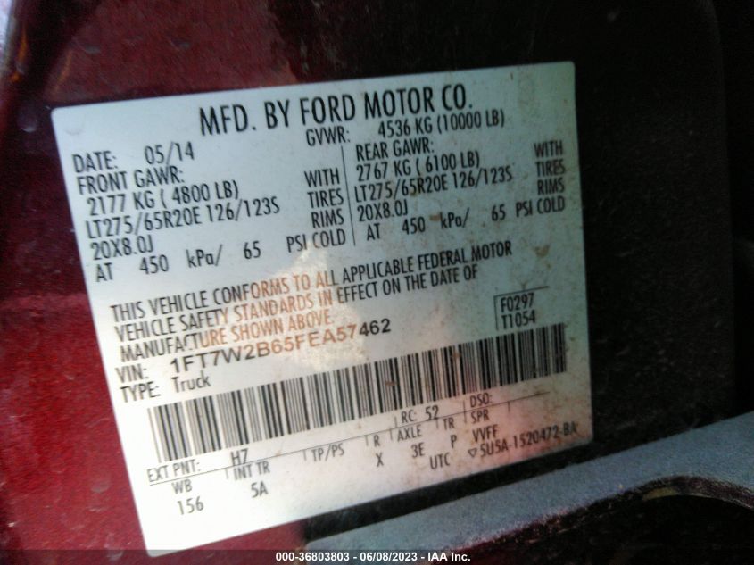2015 FORD SUPER DUTY F-250 SRW LARIAT/PLATINUM - 1FT7W2B65FEA57462