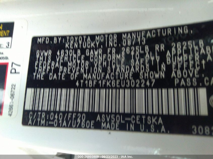 2014 TOYOTA CAMRY L/LE/XLE/SE/SE SPORT - 4T1BF1FK6EU302247