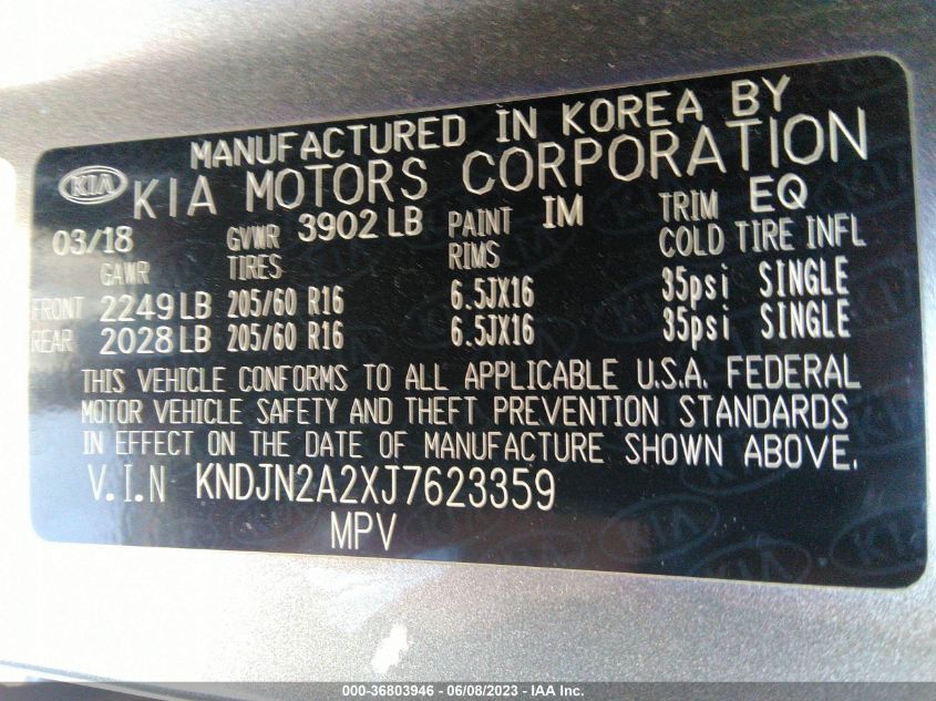 2018 KIA SOUL BASE - KNDJN2A2XJ7623359
