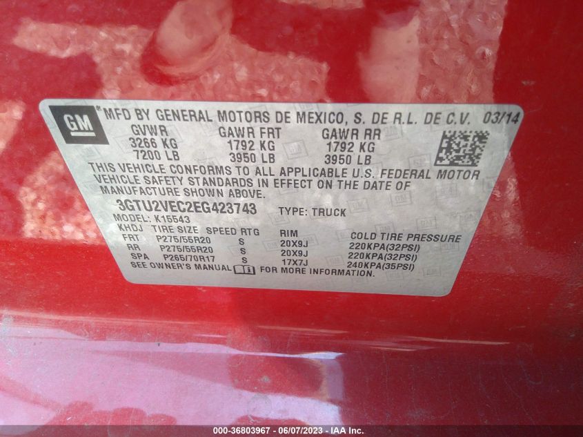 2014 GMC SIERRA 1500 SLT - 3GTU2VEC2EG423743