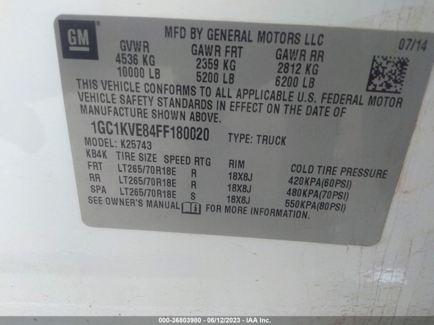 2015 CHEVROLET SILVERADO 2500HD LT - 1GC1KVE84FF180020