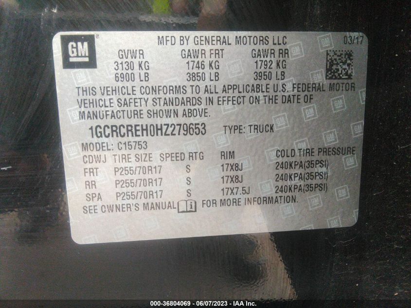 2017 CHEVROLET SILVERADO 1500 LT - 1GCRCREH0HZ279653