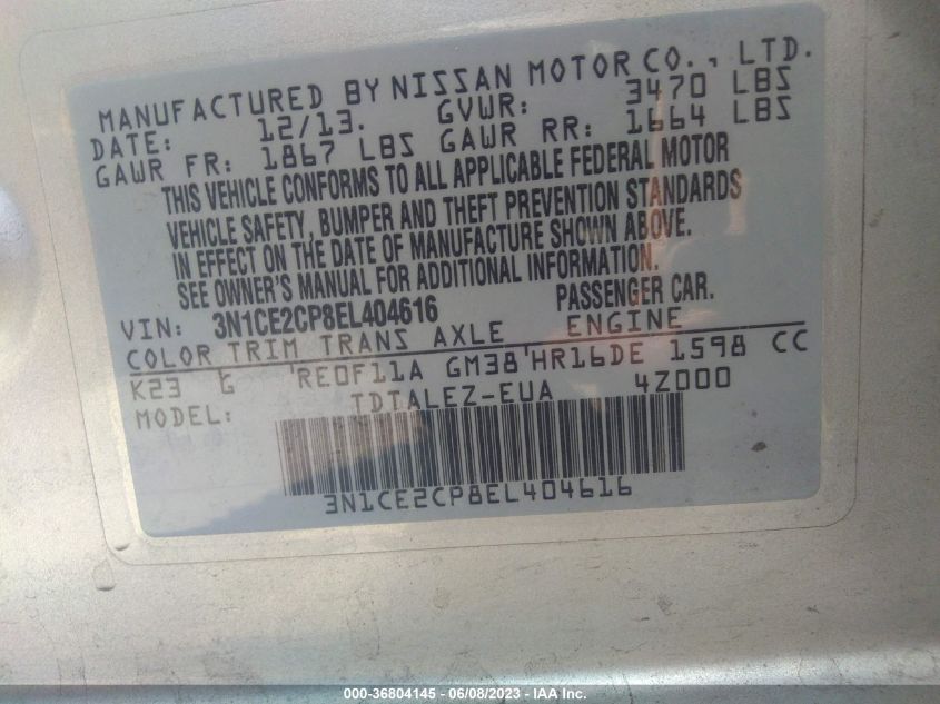 2014 NISSAN VERSA NOTE S/S PLUS/SV/SL - 3N1CE2CP8EL404616