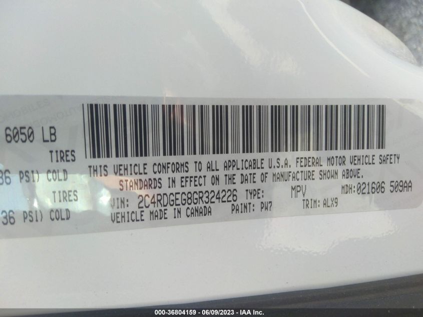 2016 DODGE GRAND CARAVAN R/T - 2C4RDGEG8GR324226