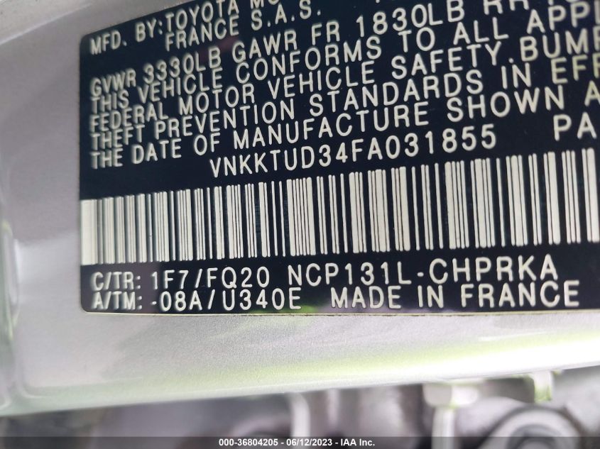 2015 TOYOTA YARIS L/SE/LE - VNKKTUD34FA031855
