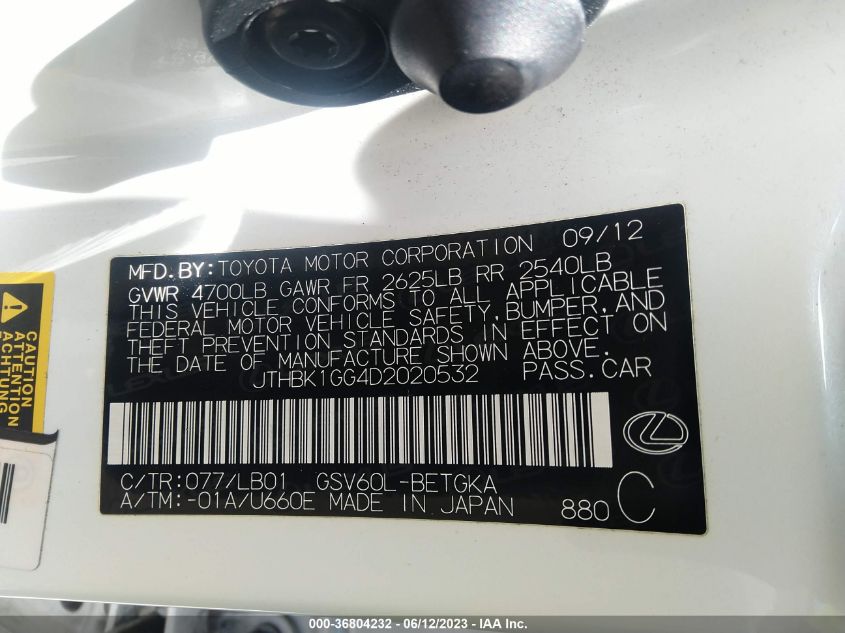 2013 LEXUS ES 350 4DR SDN - JTHBK1GG4D2020532