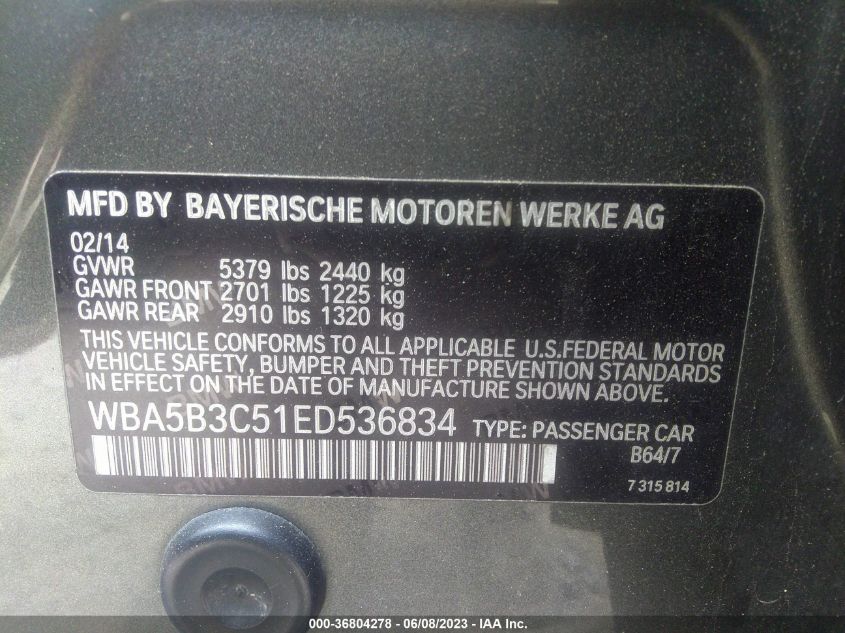 2014 BMW 5 SERIES 535I XDRIVE - WBA5B3C51ED536834