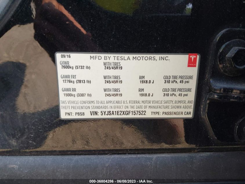 2016 TESLA MODEL S - 5YJSA1E2XGF157522