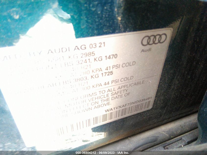 WA1VXAF73MD035491 2021 AUDI Q7, photo no. 9