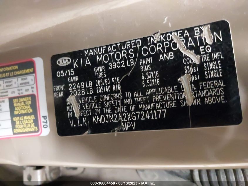 2016 KIA SOUL BASE - KNDJN2A2XG7241177