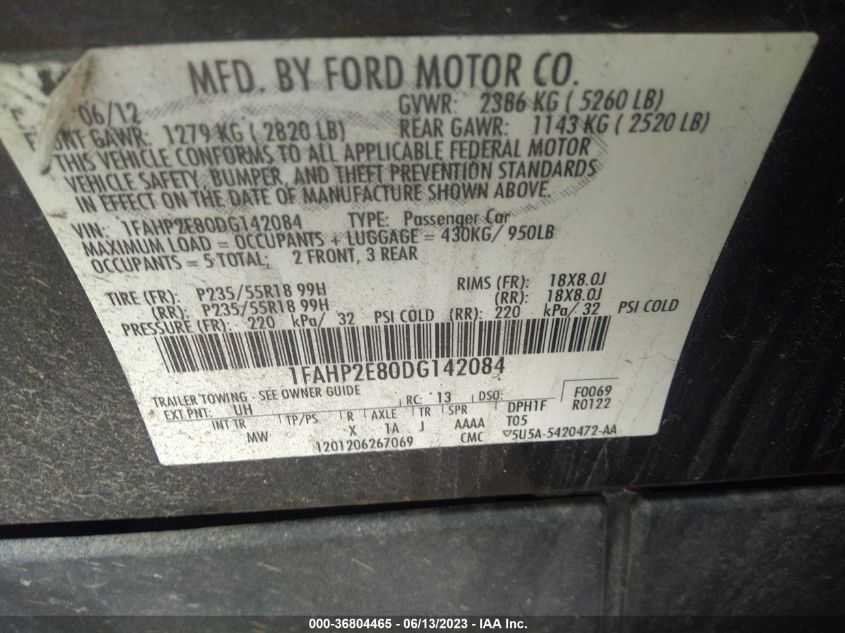 2013 FORD TAURUS SEL - 1FAHP2E80DG142084