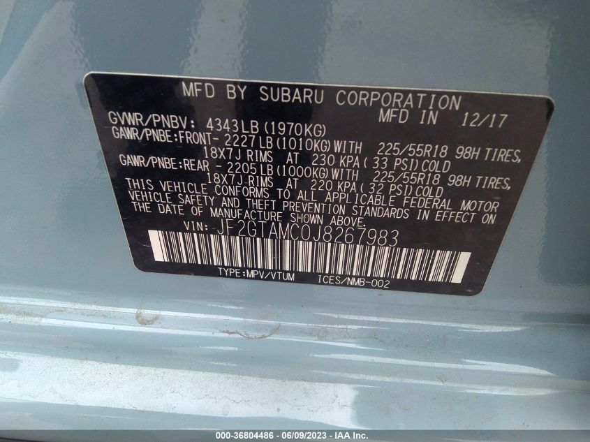 2018 SUBARU CROSSTREK LIMITED - JF2GTAMC0J8267983