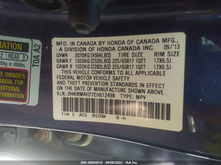 2014 HONDA CR-V EX-L - 2HKRM4H77EH612498